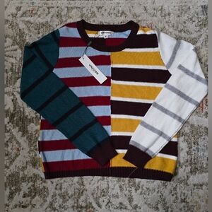 Vigoss Women Vibrant Colorblock Striped Crewneck Pullover Sweater NWT XL